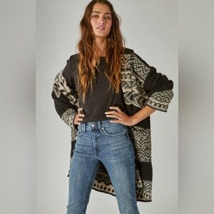 Lucky Brand Cozy Black and White Fair Isle Long Sweater